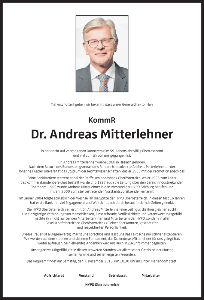  Traueranzeige für Andreas Mitterlehner vom 30.11.2019 aus OÖNachrichten