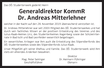Traueranzeige von Andreas Mitterlehner von OÖNachrichten