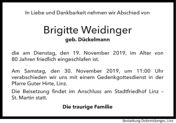 Traueranzeige von Brigitte Weidinger von OÖNachrichten