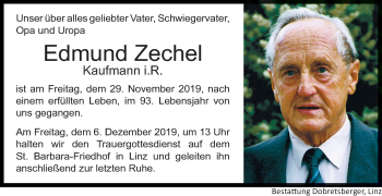 Traueranzeige von Edmund Zechel von OÖNachrichten