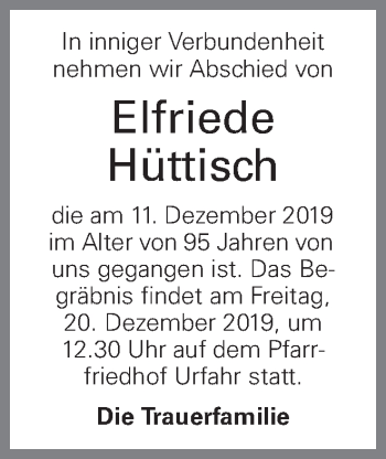 Traueranzeige von Elfriede Hüttisch von OÖNachrichten
