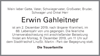 Traueranzeige von Erwin Gahleitner von OÖNachrichten