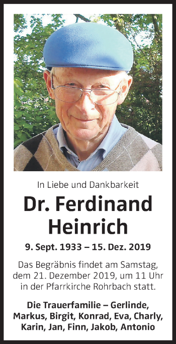 Traueranzeige von Ferdinand Heinrich von OÖNachrichten