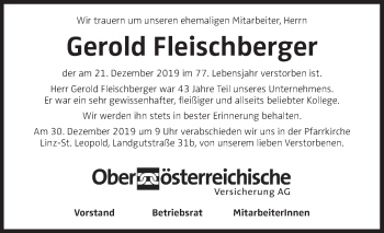 Traueranzeige von Gerold Fleischberger von OÖNachrichten