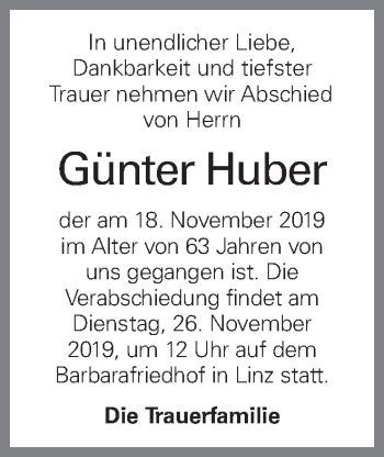Traueranzeige von Günter Huber von OÖNachrichten
