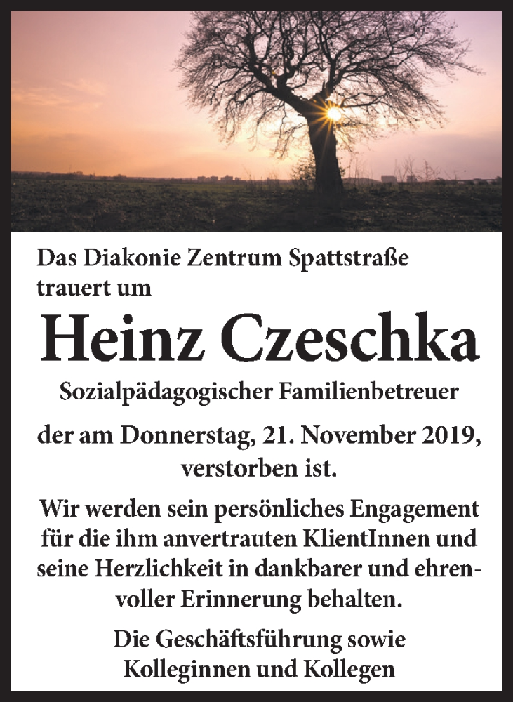  Traueranzeige für Heinz Czeschka vom 30.11.2019 aus OÖNachrichten