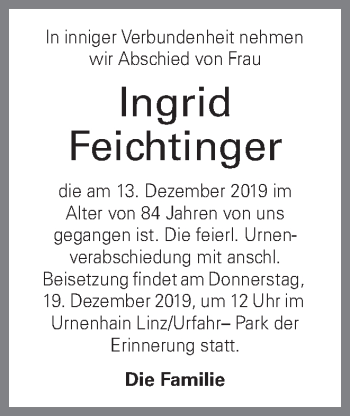 Traueranzeige von Ingrid Feichtinger von OÖNachrichten