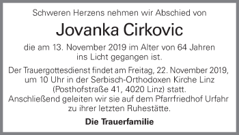 Traueranzeige von Jovanka Cirkovic von OÖNachrichten