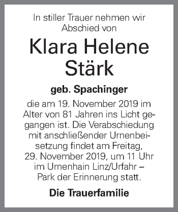 Traueranzeige von Klara Helene Stärk von OÖNachrichten