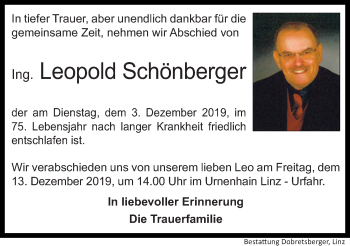 Traueranzeige von Leopold Schönberger von OÖNachrichten