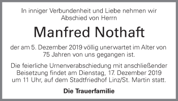 Traueranzeige von Manfred Nothaft von OÖNachrichten
