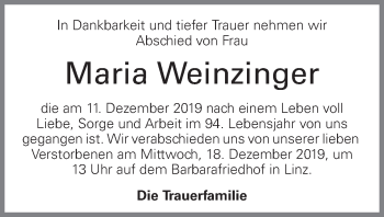 Traueranzeige von Maria Weinzinger von OÖNachrichten