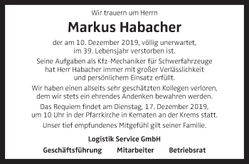 Traueranzeige von Markus Habacher von OÖNachrichten