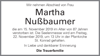 Traueranzeige von Martha Nußbaumer von OÖNachrichten