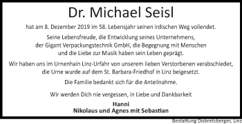 Traueranzeige von Michael Seisl von OÖNachrichten