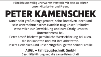 Traueranzeige von Peter Kamenschek von OÖNachrichten