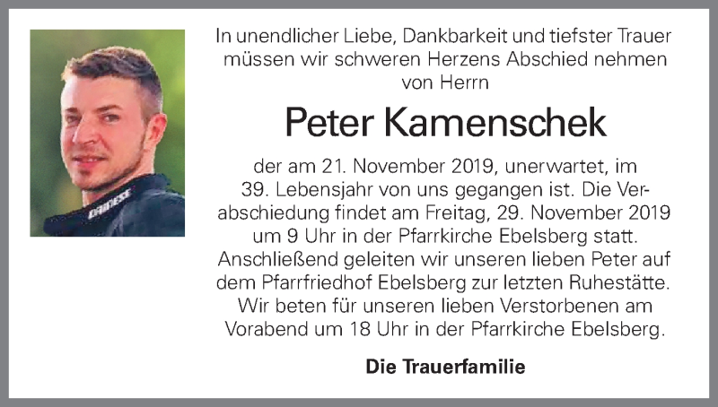  Traueranzeige für Peter Kamenschek vom 28.11.2019 aus OÖNachrichten