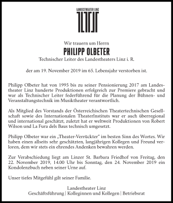 Traueranzeige von Philipp Olbeter von OÖNachrichten