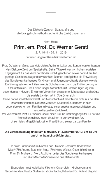 Traueranzeige von Werner Gerstl von OÖNachrichten