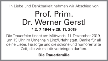 Traueranzeige von Werner Gerstl von OÖNachrichten