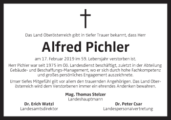 Traueranzeige von Alfred Pichler von OÖNachrichten