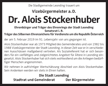 Traueranzeige von Alois Stockenhuber von OÖNachrichten