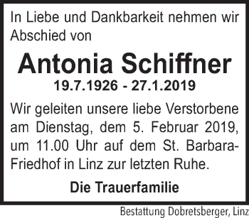 Traueranzeige von Antonia Schiffner von OÖNachrichten