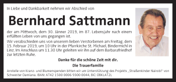 Traueranzeige von Bernhard Sattmann von OÖNachrichten