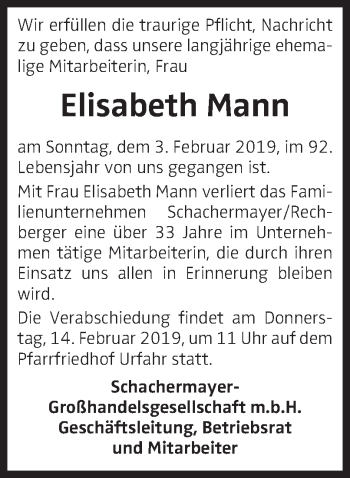 Traueranzeige von Elisabeth Mann von OÖNachrichten