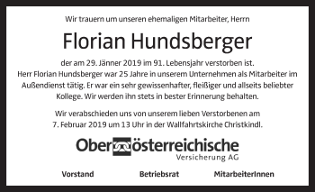 Traueranzeige von Florian Hundsberger von OÖNachrichten