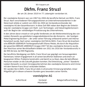 Traueranzeige von Franz Struzl von OÖNachrichten