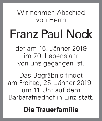 Traueranzeige von Franz Paul Nock von OÖNachrichten