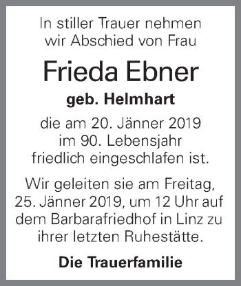 Traueranzeige von Frieda Ebner von OÖNachrichten