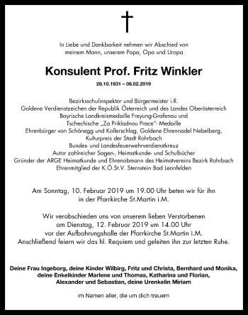 Traueranzeige von Fritz Winkler von OÖNachrichten