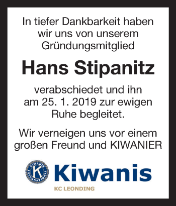 Traueranzeige von Hans Stipanitz von OÖNachrichten