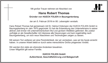 Traueranzeige von Hans Robert Thomas von OÖNachrichten