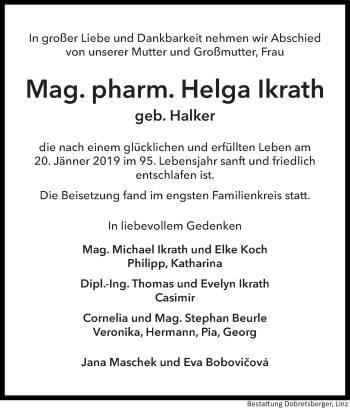 Traueranzeige von Helga Ikrath von OÖNachrichten