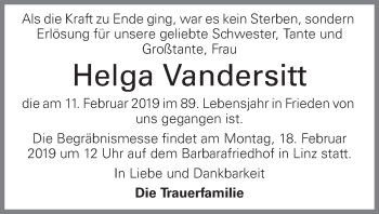 Traueranzeige von Helga Vandersitt von OÖNachrichten