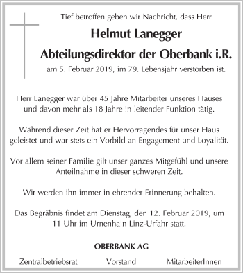 Traueranzeige von Helmut Lanegger von OÖNachrichten