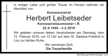 Traueranzeige von Herbert Leibetseder von OÖNachrichten