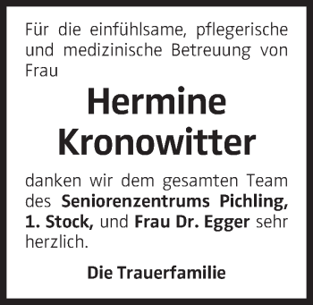 Traueranzeige von Hermine Kronowitter von OÖNachrichten