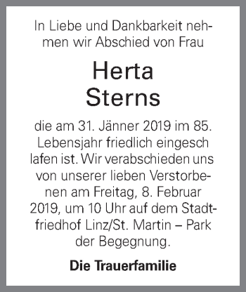 Traueranzeige von Herta Sterns von OÖNachrichten