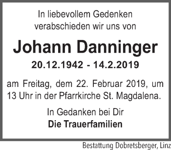 Traueranzeige von Johann Danninger von OÖNachrichten
