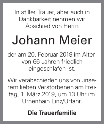 Traueranzeige von Johann Meier von OÖNachrichten