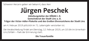 Traueranzeige von Jürgen Peschek von OÖNachrichten