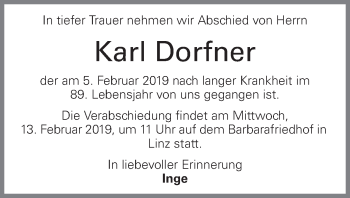 Traueranzeige von Karl Dorfner von OÖNachrichten