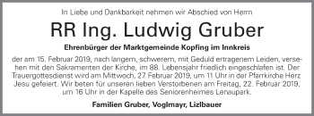 Traueranzeige von Ludwig Gruber von OÖNachrichten