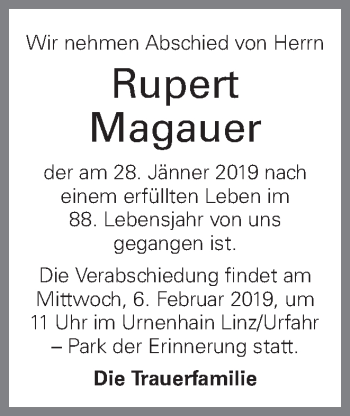 Traueranzeige von Rupert Magauer von OÖNachrichten