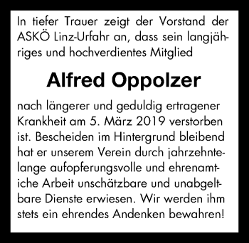 Traueranzeige von Alfred Oppolzer von OÖNachrichten