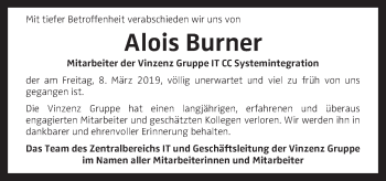 Traueranzeige von Alois Burner von OÖNachrichten